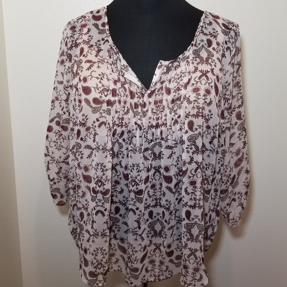 Torrid Women Size 2 Paisley Semi Sheer Long Sleeve Blouse Boho Peasant Hippie